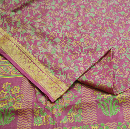 Indian Vintage Sari Pink 100% Pure Silk Painted/Printed Sarees Fabric 5yard Sewing Craft Fabric DressMaking  Soft Wrap