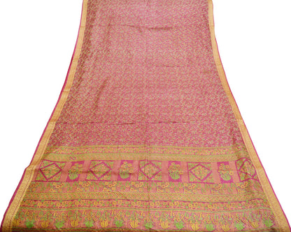 Indian Vintage Sari Pink 100% Pure Silk Painted/Printed Sarees Fabric 5yard Sewing Craft Fabric DressMaking  Soft Wrap