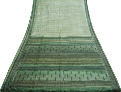 Indian Vintage Sari Green Pure Silk Printed Saree Fabric 6yd Sewing Craft DressMaking  Soft Floral Design