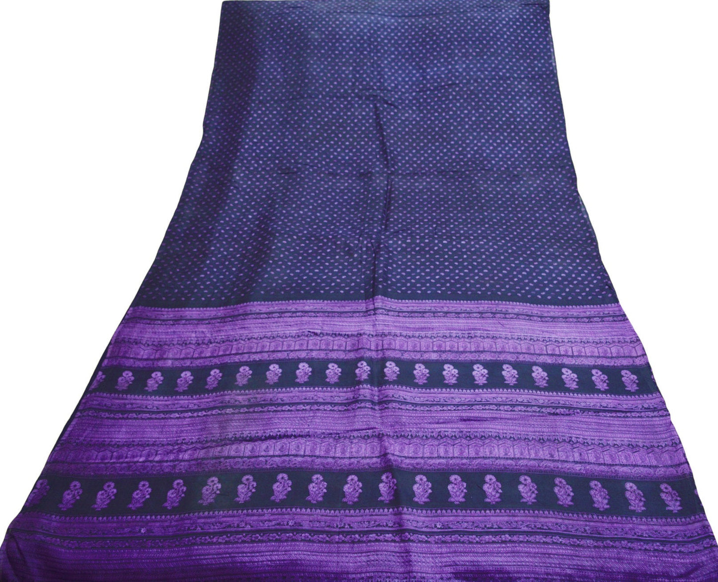 Indian Vintage Sari Deep Blue Pure Silk Printed Saree Fabric 6yard Sewing Craft DressMaking Floral