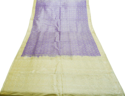 Indian Vintage Sari Purple Heavy Pure Silk Hand Woven Brocade Saree Ethnic Wear 5Yard Paisley Design