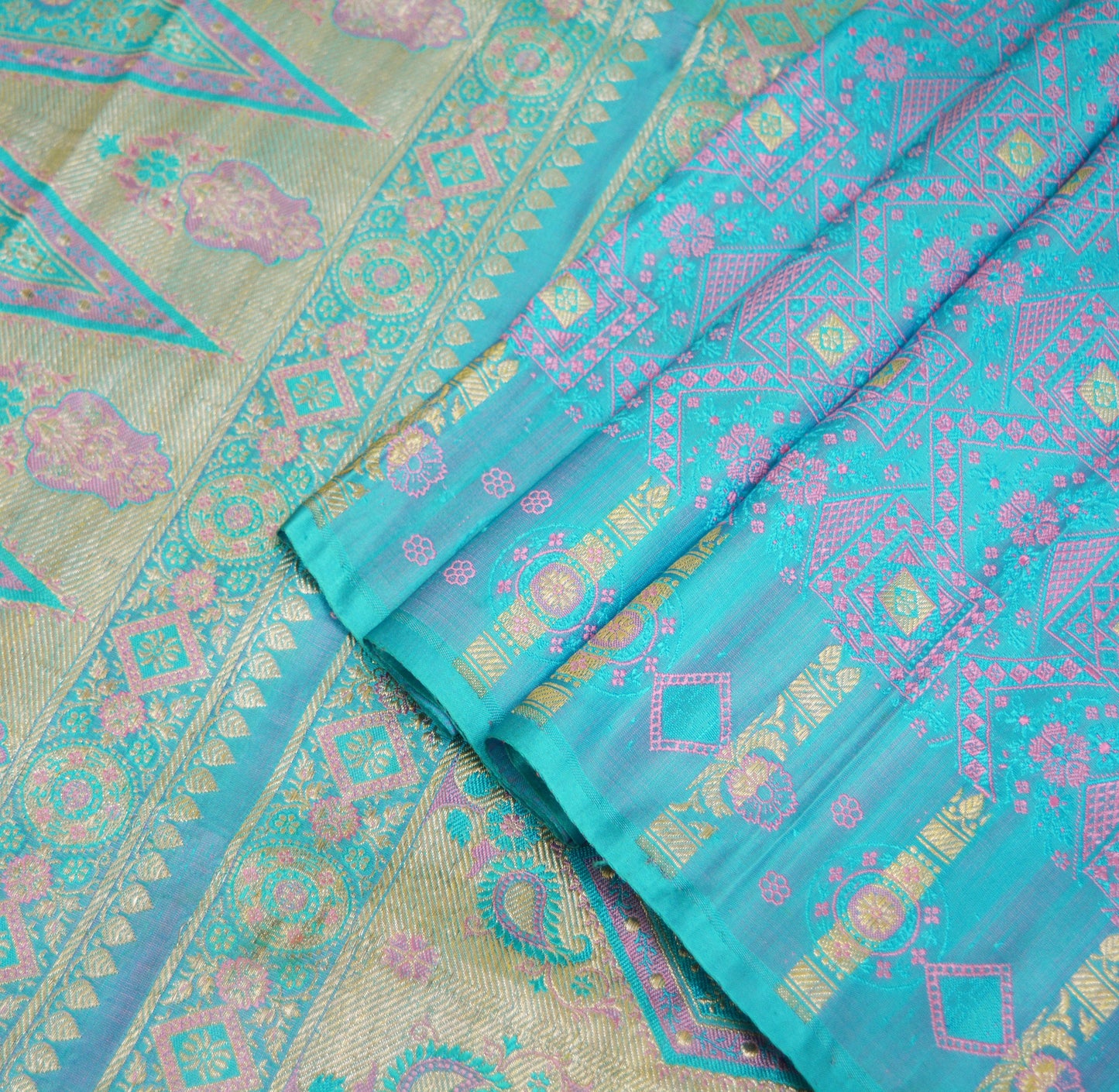 Indian Vintage Heavy Bridal Sari Pure Silk Blue Woven Brocade Sarees 5Yd Craft Fabric Floral Ethnic Zari Dress making Pre-owned Wedding sari