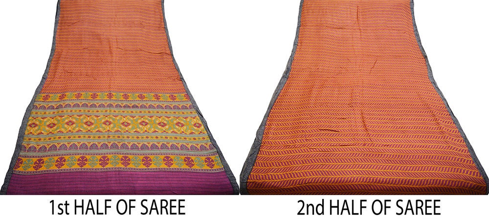 Vintage Heavy Saree Pure Woolen Woven Printed Indian Sari Soft Warm Fabric 5Yard Floral Woven Border