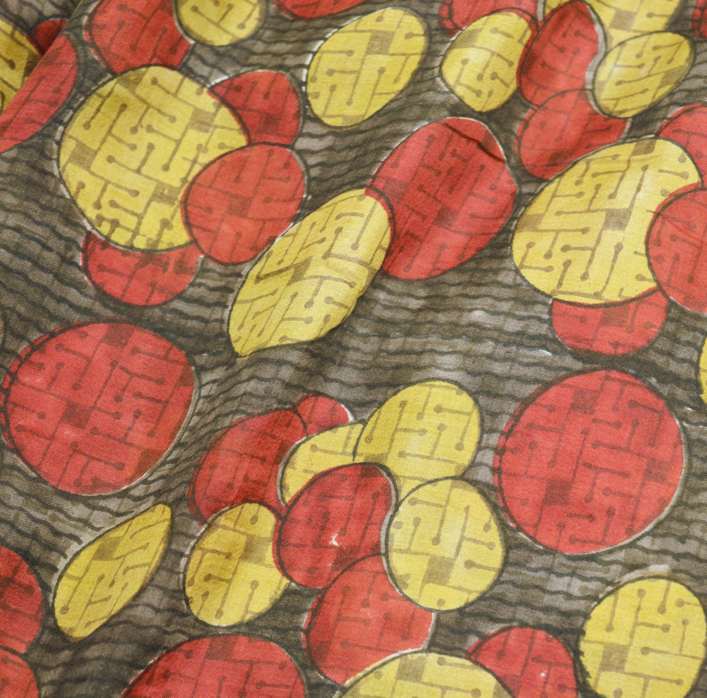 Indian Vintage Sari Brown & Red 100% Pure Silk Printed 5yard Sewing Craft Fabric DressMaking Soft