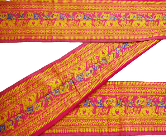 Indian Vintage Pink Saree Border Pure Silk Hand Woven Baluchari Indian Craft Trim Lace Ribbon Recycled Indian Sari Border Home Decor Soft