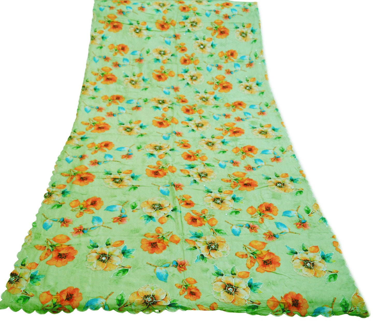 Women Indian Vintage Green Dupatta Long Stole Pure silk Digital Printed Dupatta Veil Scarves soft Boho Wrap Dressmaking