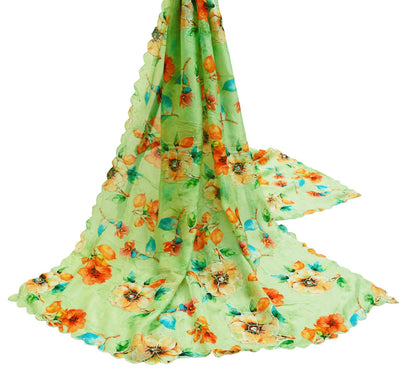 Women Indian Vintage Green Dupatta Long Stole Pure silk Digital Printed Dupatta Veil Scarves soft Boho Wrap Dressmaking