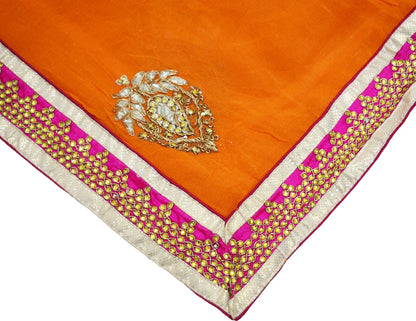 Indian Vintage Heavy Wedding Dupatta Pure Chiffon Silk Long Stole Hand Embroidered Scarves Zardozi Zari