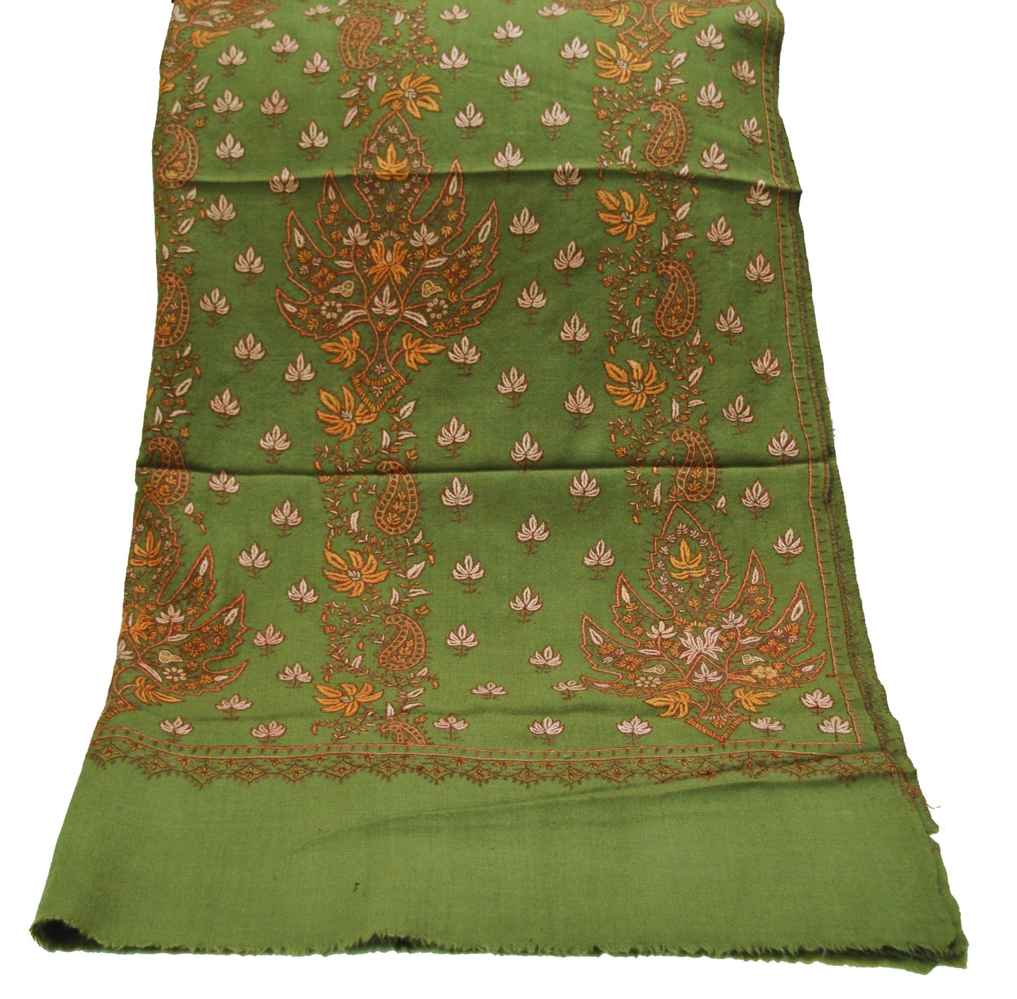 Vintage Green Shawl Pure Woolen Handmade Suzani Long Throw Stole Warm Stole Paisley Design Soft