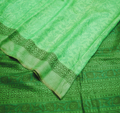 Indian Vintage Heavy Green Saree Pure Khadi Silk Handloom Indian Sari Craft Fabric 5yard Ethnic Wear Sari