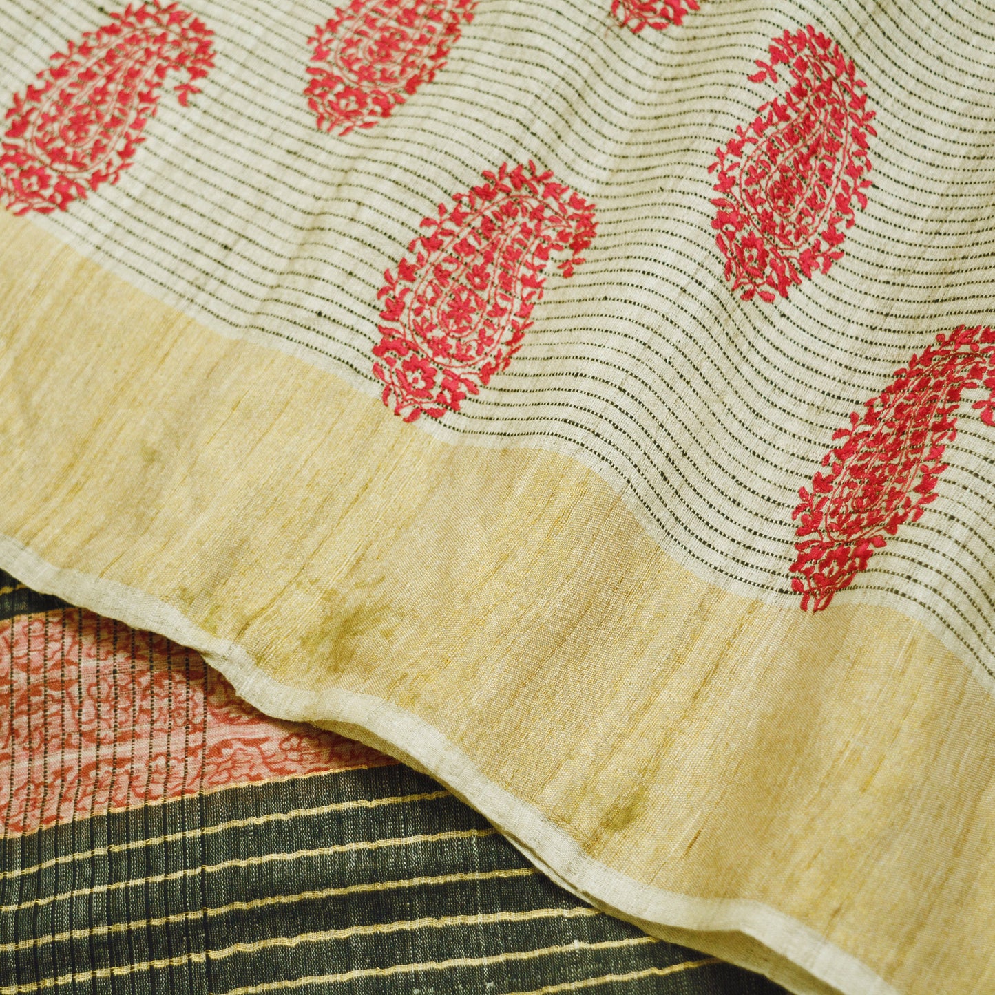 Indian Vintage Beige  Saree Pure Khadi Silk Handloom Woven Indian Sari Fabric 5yard Ethnic Wear Sari Zari Border