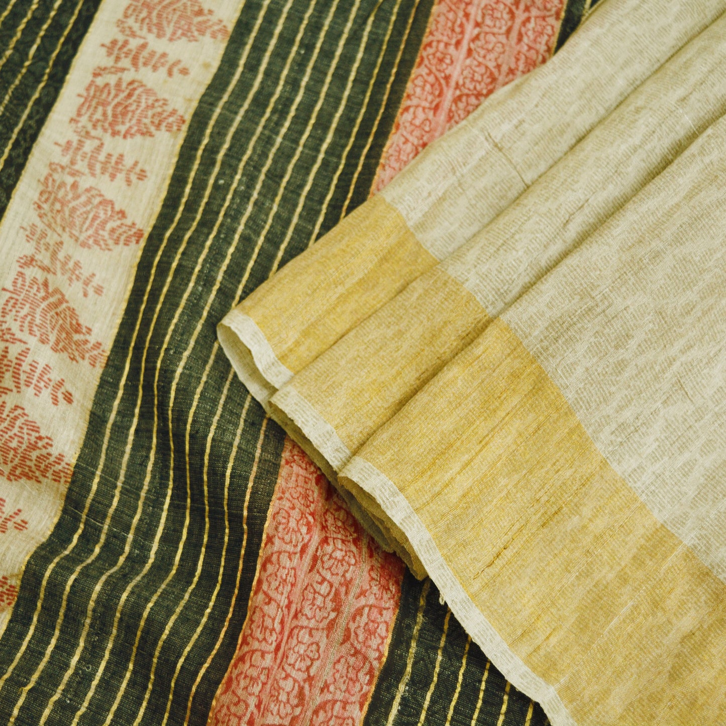 Indian Vintage Beige  Saree Pure Khadi Silk Handloom Woven Indian Sari Fabric 5yard Ethnic Wear Sari Zari Border