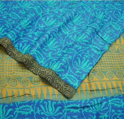 Vintage Blue Heavy Saree Pure Woolen Woven Printed Indian Sari Soft Warm Fabric 5Yard Floral Woven Border