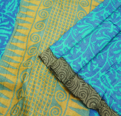 Vintage Blue Heavy Saree Pure Woolen Woven Printed Indian Sari Soft Warm Fabric 5Yard Floral Woven Border