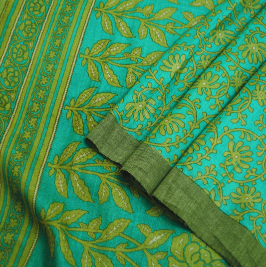 Vintage Green Heavy Saree Pure Woolen Woven Printed Indian Sari Soft Warm Fabric 5Yard Floral Woven Border