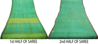 Vintage Green Heavy Saree Pure Woolen Woven Printed Indian Sari Soft Warm Fabric 5Yard Floral Woven Border
