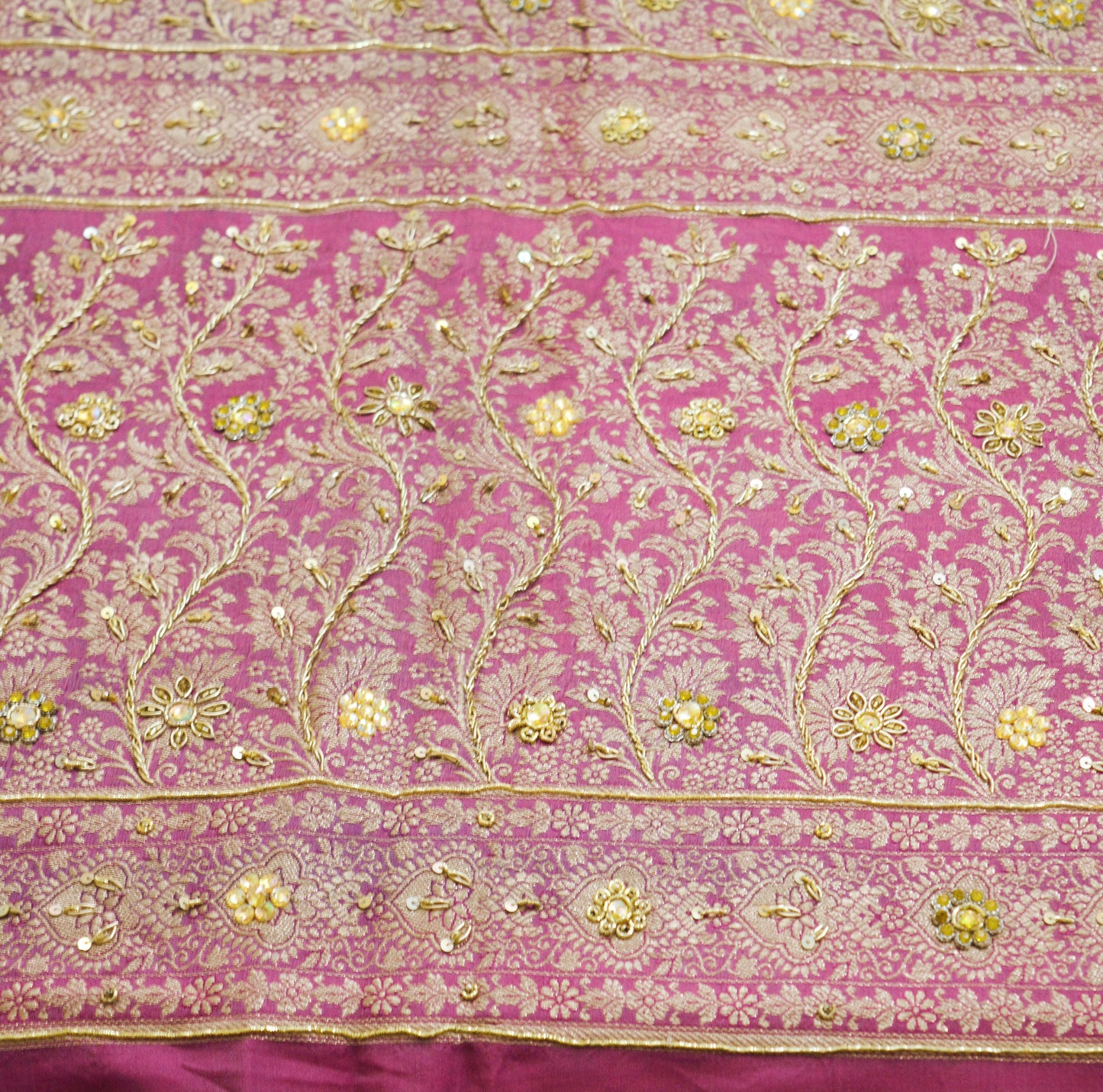 Vintage Sari Pink Heavy Wedding Pure Satin Silk Hand Embroidered Banarsi Brocade Saree Zari/Zardozi/Dabka 5Yd