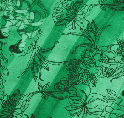 Indian Vintage Sari Green Pure Silk Printed Saree Fabric 5yd Sewing Craft DressMaking  Soft Humans
