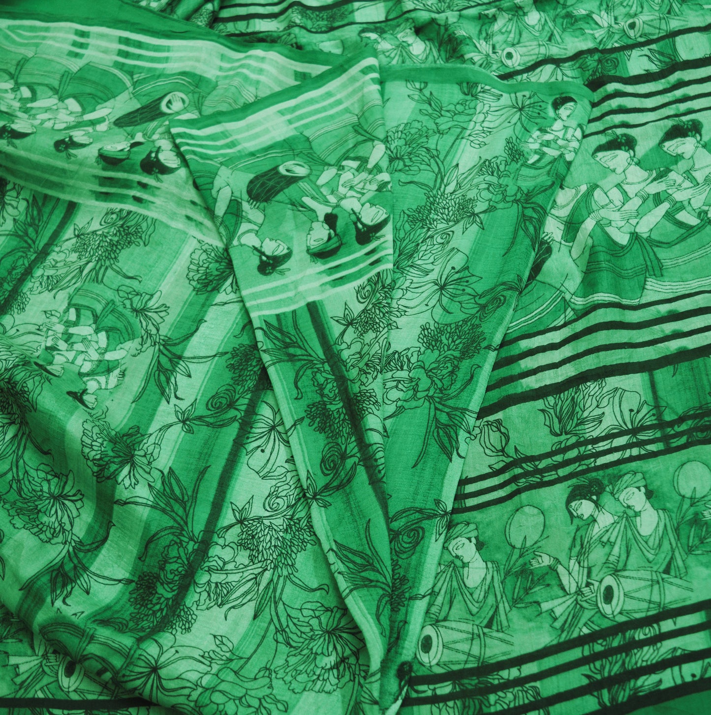 Indian Vintage Sari Green Pure Silk Printed Saree Fabric 5yd Sewing Craft DressMaking  Soft Humans