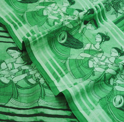 Indian Vintage Sari Green Pure Silk Printed Saree Fabric 5yd Sewing Craft DressMaking  Soft Humans