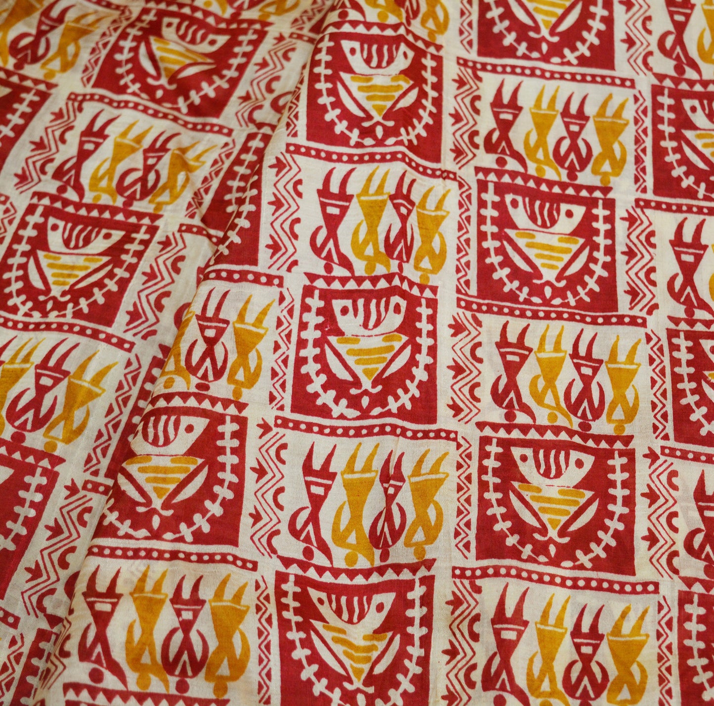 Indian Vintage Sari Ivory Pure Silk Warli Printed Saree Craft Fabric 5Yard Dress making Sewing fabric