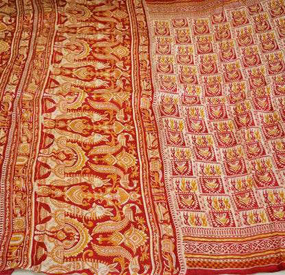 Indian Vintage Sari Ivory Pure Silk Warli Printed Saree Craft Fabric 5Yard Dress making Sewing fabric