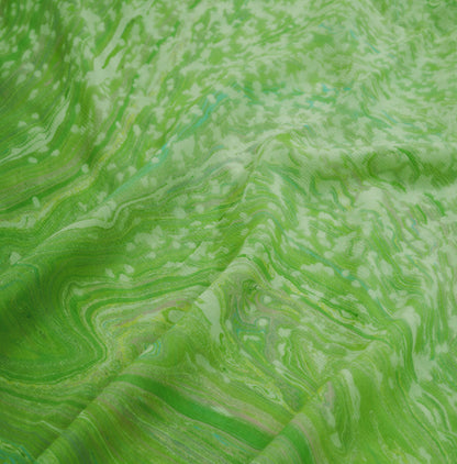 Women Vintage Sari Green & White Pure Chiffon Silk Printed Saree Craft Fabric Sewing 5Yard Soft Light Sari Dress Making