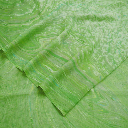 Women Vintage Sari Green & White Pure Chiffon Silk Printed Saree Craft Fabric Sewing 5Yard Soft Light Sari Dress Making