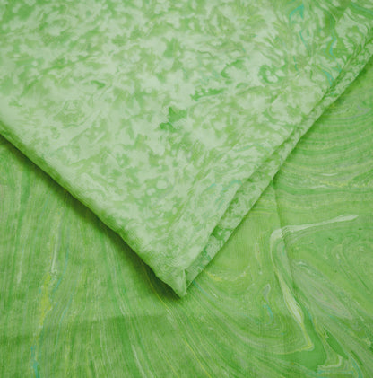 Women Vintage Sari Green & White Pure Chiffon Silk Printed Saree Craft Fabric Sewing 5Yard Soft Light Sari Dress Making