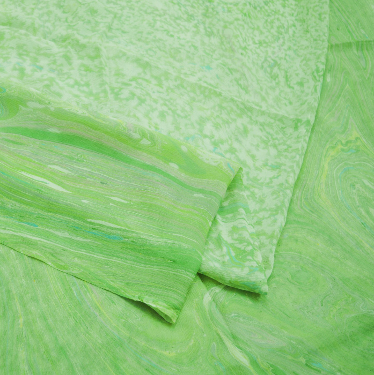 Women Vintage Sari Green & White Pure Chiffon Silk Printed Saree Craft Fabric Sewing 5Yard Soft Light Sari Dress Making