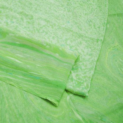 Women Vintage Sari Green & White Pure Chiffon Silk Printed Saree Craft Fabric Sewing 5Yard Soft Light Sari Dress Making