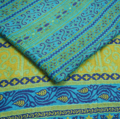 Vintage Blue Heavy Saree Pure Woolen Woven Printed Indian Sari Soft Warm Fabric 5Yard Floral Woven Border