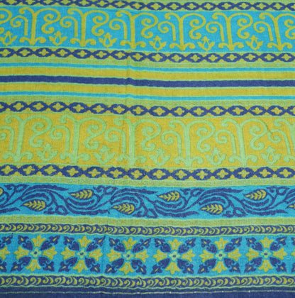 Vintage Blue Heavy Saree Pure Woolen Woven Printed Indian Sari Soft Warm Fabric 5Yard Floral Woven Border