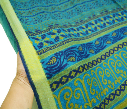 Vintage Blue Heavy Saree Pure Woolen Woven Printed Indian Sari Soft Warm Fabric 5Yard Floral Woven Border