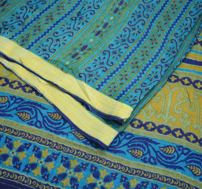 Vintage Blue Heavy Saree Pure Woolen Woven Printed Indian Sari Soft Warm Fabric 5Yard Floral Woven Border