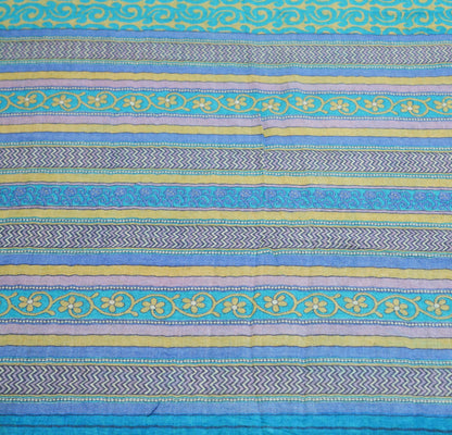 Vintage Blue & Green Heavy Saree Pure Woolen Woven Printed Indian Sari Soft Warm Fabric 5Yard Floral Woven Border