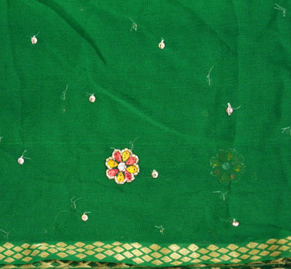 Indian Vintage Green Dupatta Pure silk Long Stole Hand Embroidered Scarves Floral Stole Veil Wrap