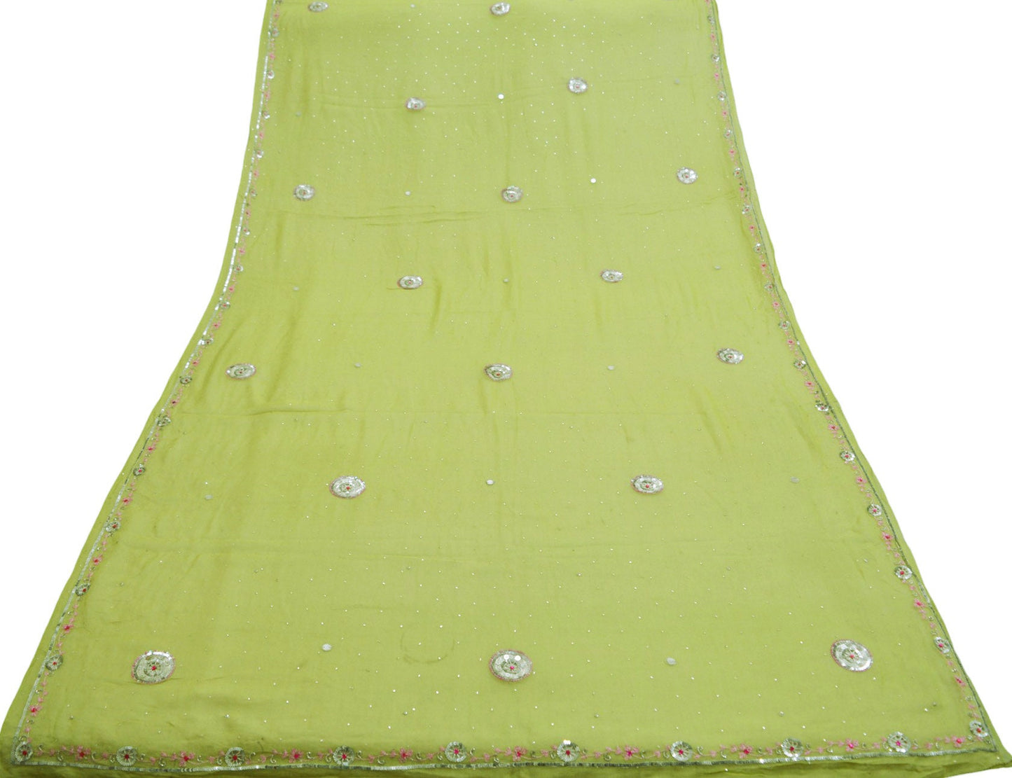 Indian Vintage Green Dupatta Pure Georgette silk Long Stole Hand Embroidered Mukesh work Scarves Sequins Stole Zardozi/dabka