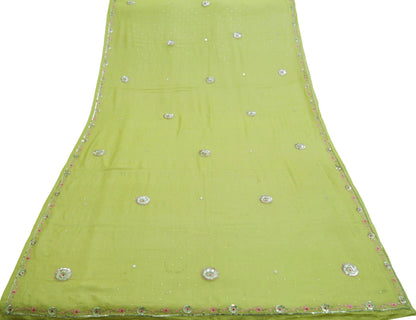 Indian Vintage Green Dupatta Pure Georgette silk Long Stole Hand Embroidered Mukesh work Scarves Sequins Stole Zardozi/dabka