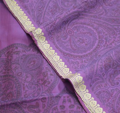 Indian Vintage Sari Purple Pure Silk Woven Printed Saree Craft Fabric 5yd Sewing DressMaking Soft Woven Border
