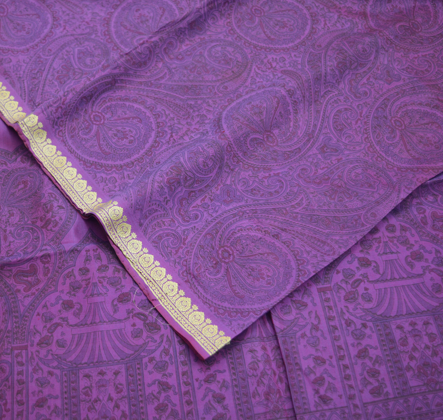 Indian Vintage Sari Purple Pure Silk Woven Printed Saree Craft Fabric 5yd Sewing DressMaking Soft Woven Border