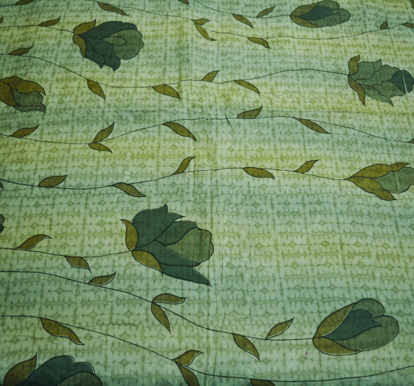 Indian Vintage Sari Green Pure Silk Printed Saree Fabric 6yd Sewing Craft DressMaking  Soft Floral Design