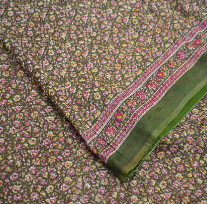 Indian Vintage Sari Green Printed Pure Cotton Saree Craft Soft Fabric 5Yard Sewing Sarong Wrap Boho Floral