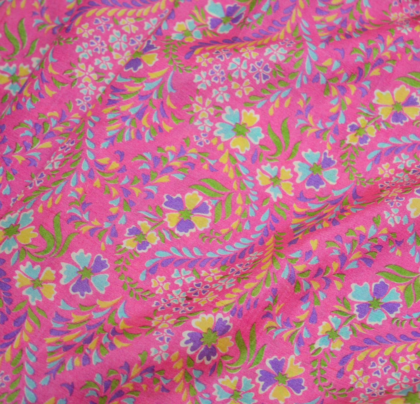 Indian Vintage Sari Purple & Pink 100% Pure Silk Printed Saree Fabric 6yard Sewing Craft DressMaking  Soft Floral