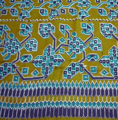 Vintage Sari Blue & Green 100% Pure Satin Silk Printed Saree Fabric 5yard Sewing Soft Dress Designing for Crafting