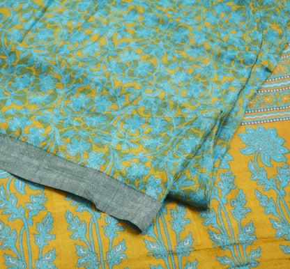 Vintage Green & Mustard Heavy Saree Pure Woolen Woven Printed Indian Sari Soft Warm Fabric 5Yard Floral Woven Border