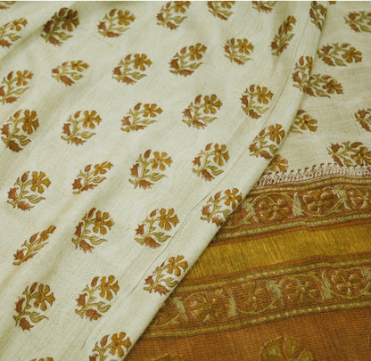 Vintage Ivory Heavy Saree Pure Woolen Woven Printed Indian Sari Soft Warm Fabric 5Yard Woven Zari