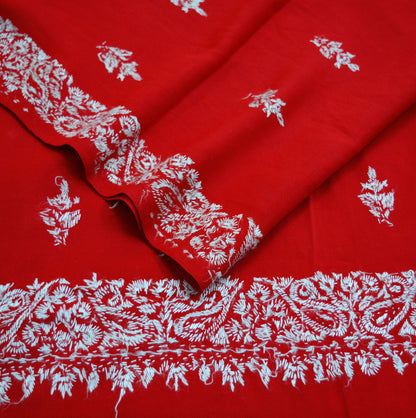 Vintage Shawl Red Pure Woolen Shawl Handmade Embroidered Long Throw Stole Warm Stole Floral Design