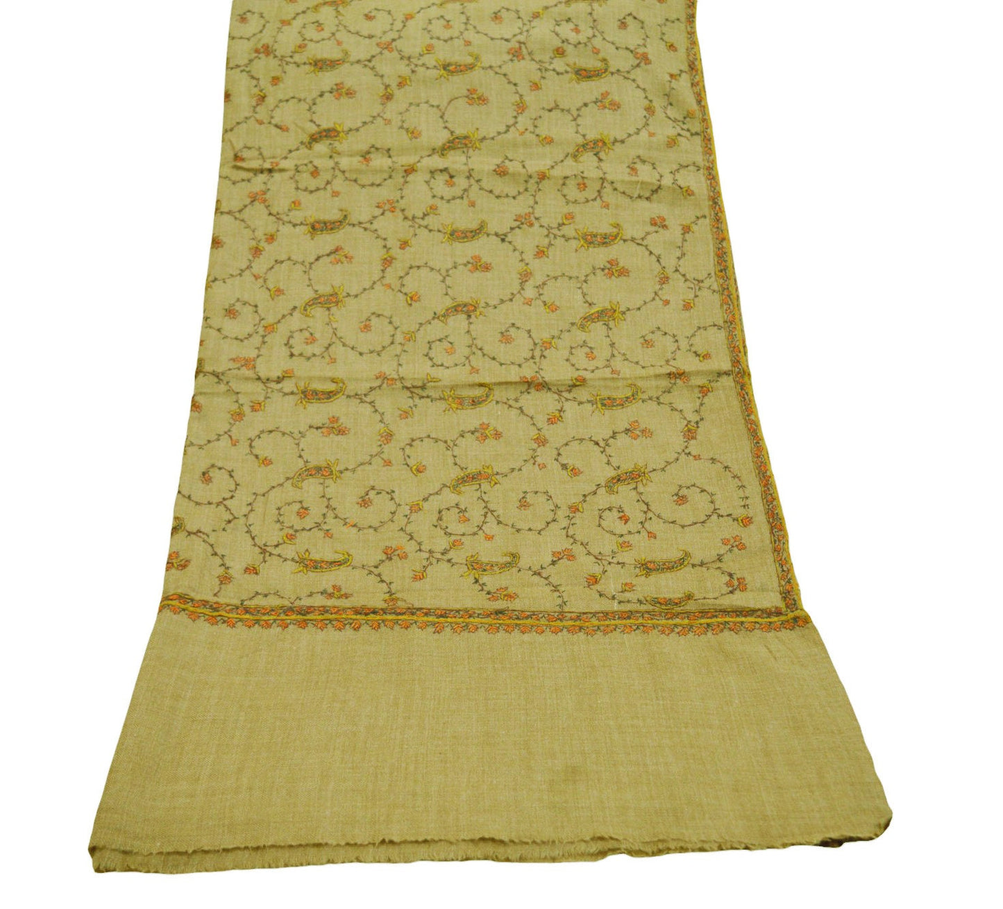 Vintage Brown Shawl Pure Woolen Handmade Suzani Long Throw Stole Warm Stole Floral Design Soft