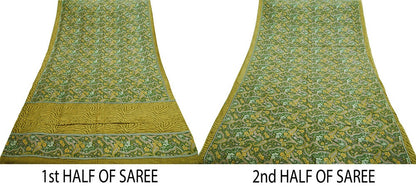 Indian Vintage Sari Green Pure Silk Printed Saree Fabric 5yd Sewing Craft DressMaking  Soft Paisley Design